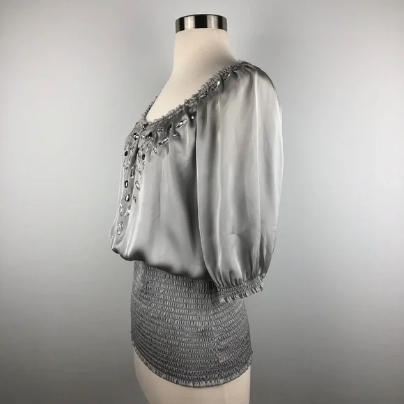 White House Black Market Silver Jewel Blouse XS - Picture 2 of 6